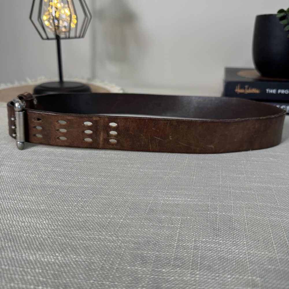 Thru The Loop Genuine Leather Belt Unisex Made in USA Size 34 Silver Buckle - Picture 5 of 10
